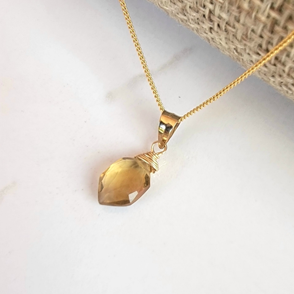 Beer Quartz Necklace Minimalist Crystal Gemstone Brown